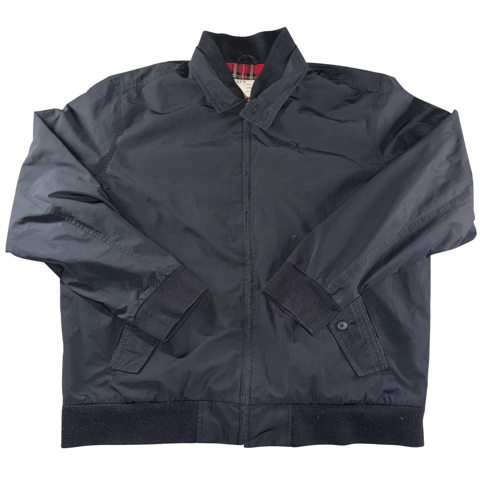 Old Navy Jacket‎ Mens XL Black Nylon Bomber Plaid Lined Full Zip Star Logo